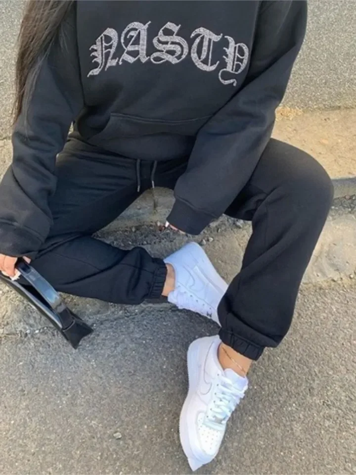 2025年春 スポーツカジュアル ツーピースセット レディース 新ファッション 長袖トップス＆ハイウエストワイドレッグパンツ スウェット上下セット