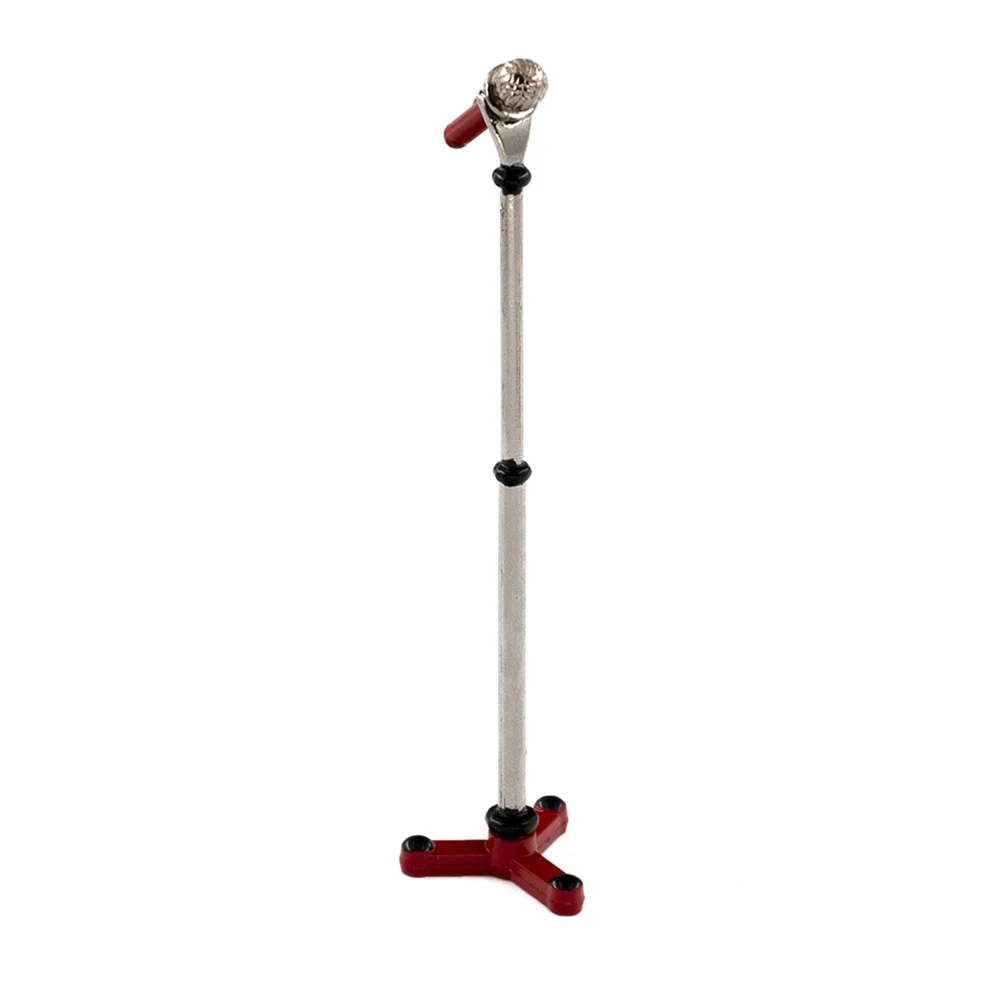 Micrófono de Metal en miniatura para casa de muñecas, modelo de juguete con soporte, accesorios de decoración ob11, 1 Uds., 1/12