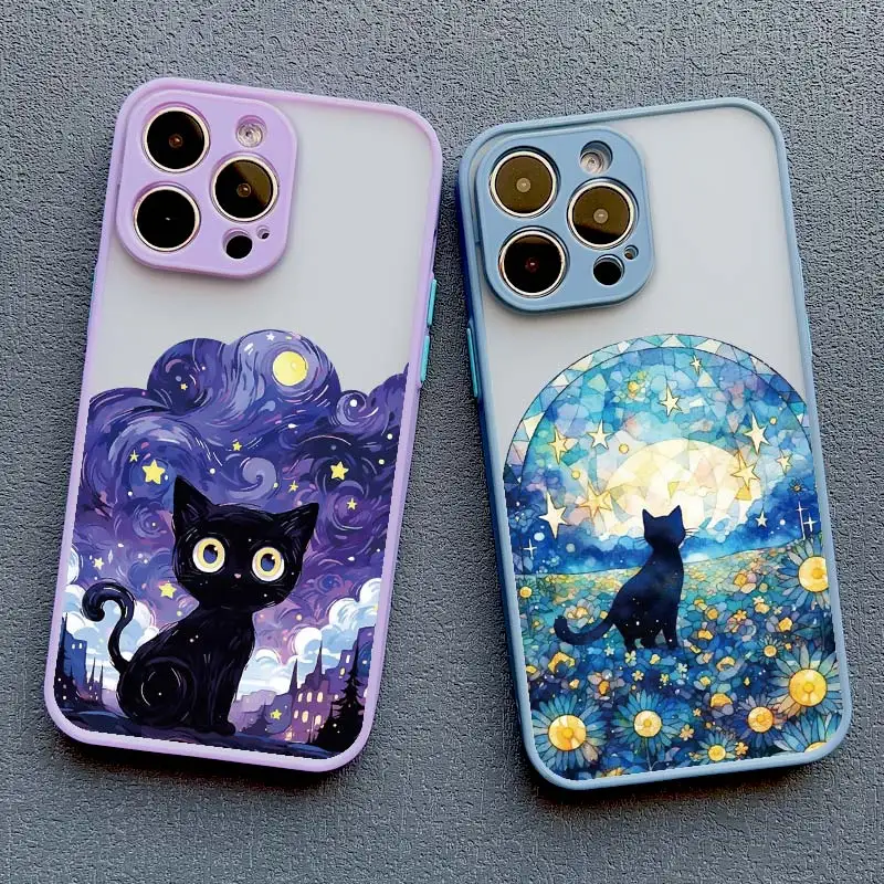 Artistic Black Cat Starry Night Phone Case For iPhone 15 14 13 12 11 Pro Max 12 16 Mini XS X XR 8 7 14 15 Plus Shockproof Shells image 3