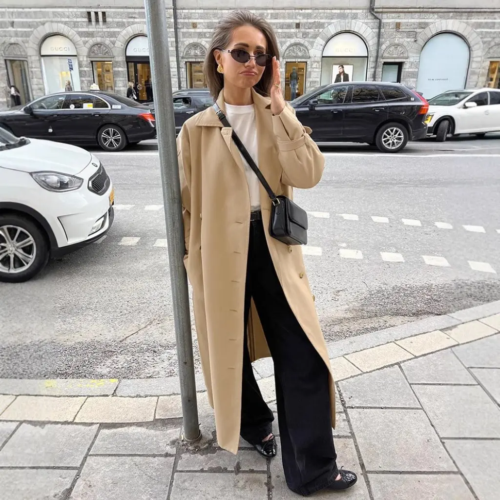 

French Long Khaki Double-Breasted Windbreaker Jacket Women's Spring Fashion European And American Style Outwear