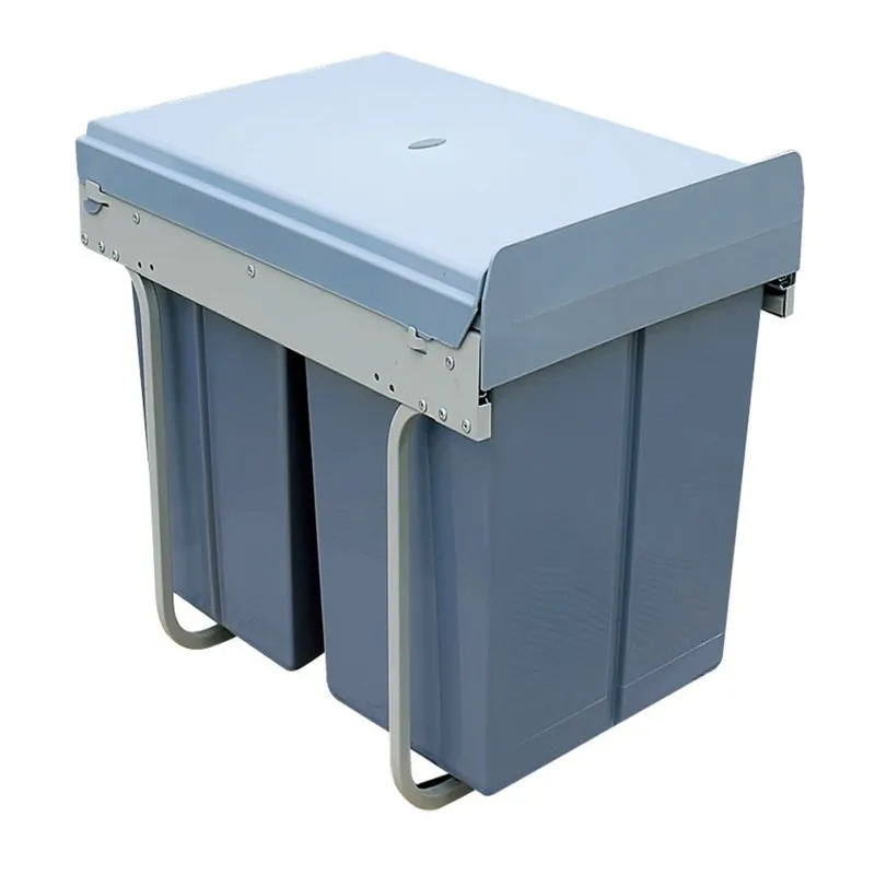 Modern Simple Pull-Type Kitchen Garbage Can Double Bucket Hidden Cabinet Sleek Embedded Storage Organizer