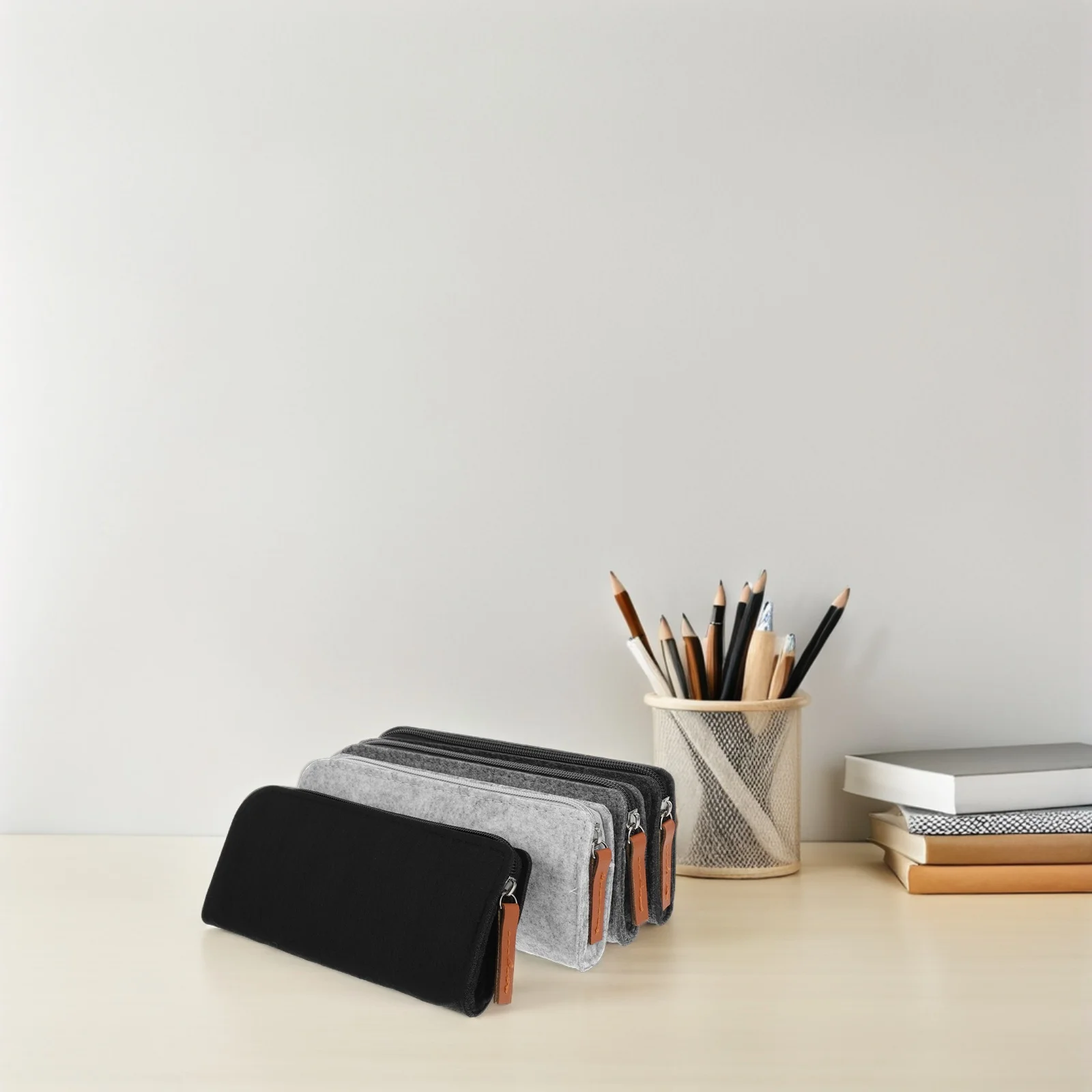 

4Pcs Felt Pencil Case Large Capacity Soft Zippered Stationery Bag for School Office Travel Makeup Organizer Storage Pencil Bag