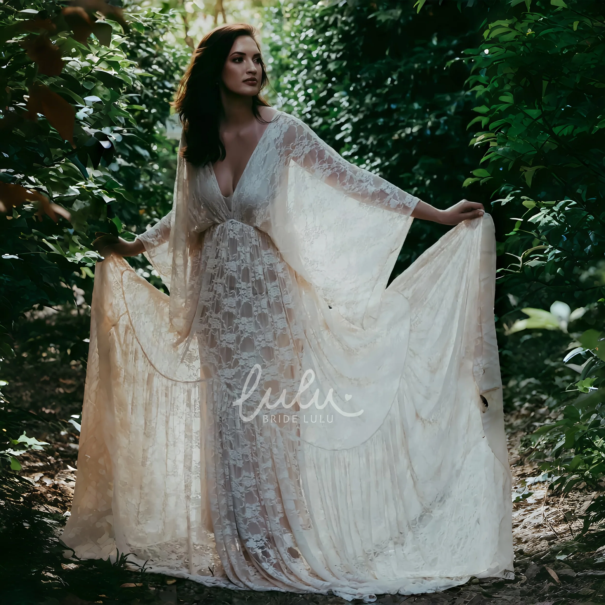 See Through Lace Boho Maternity Photography Props Long Dresses V-neck Sexy Lace Maxi Dresses Transperant