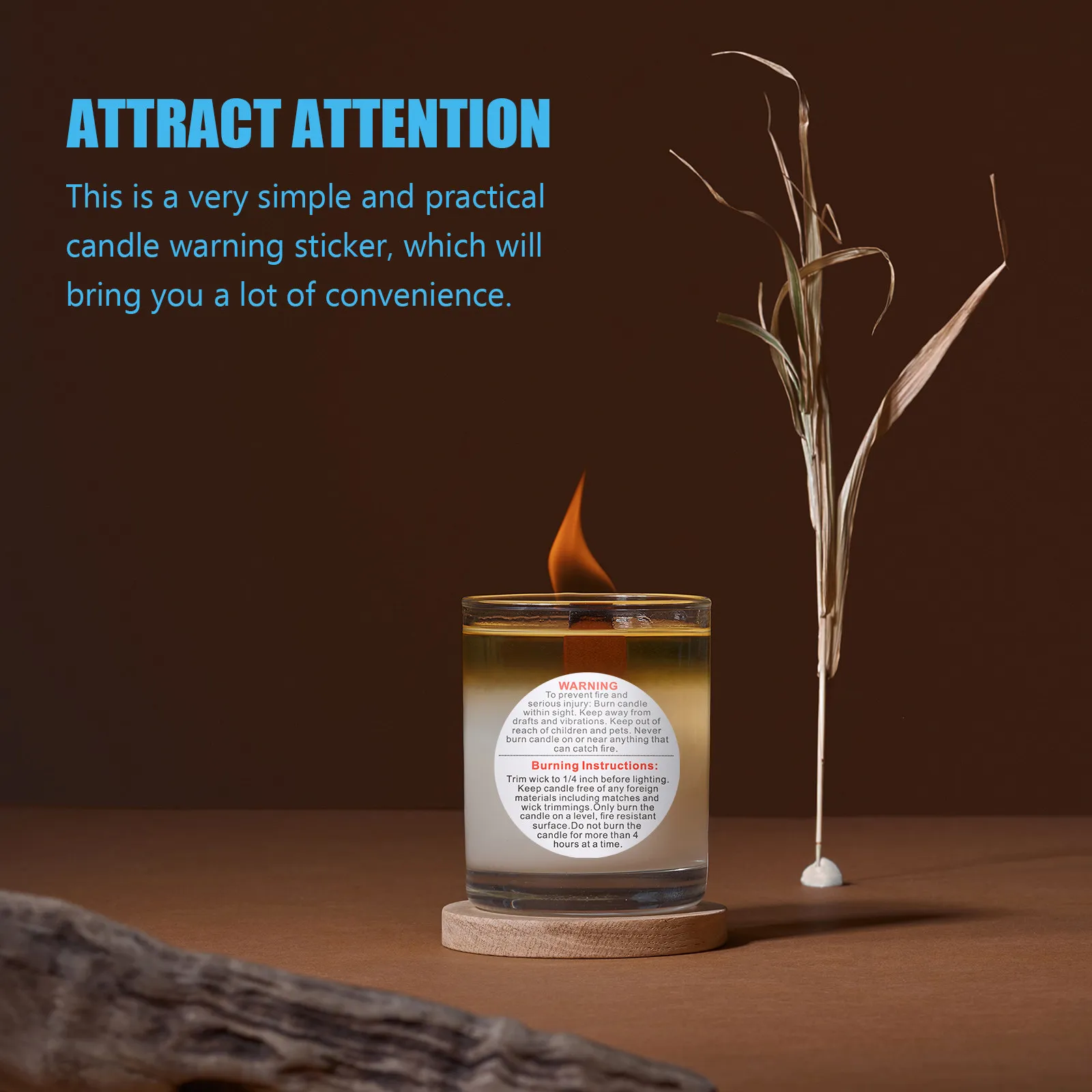 1 Roll Warning Self-Adhesive Label Clear English Safety Sticker for Jar Container Wax Melting Safety Stickers - view 3