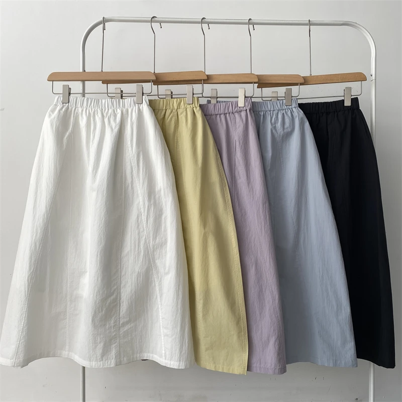 

High Waist Elastic Waisand Casual Versatile Splicing Design Silhouette Midi Length Flower Bud Skirt Women's Summer New Sle