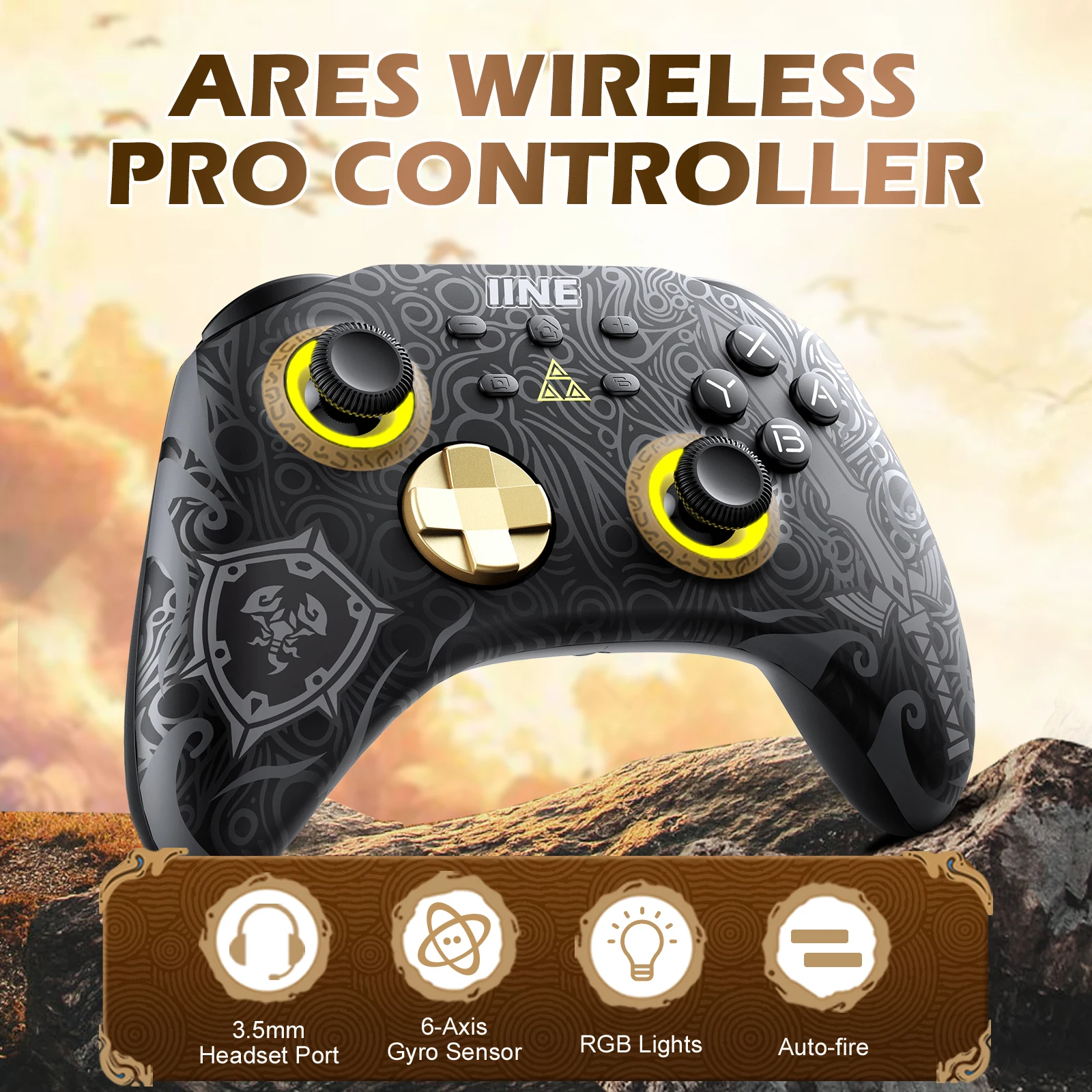 IINE Ares Wireless Pro Controller with Headset Jack RGB Light compatible Nintendo Switch Steam