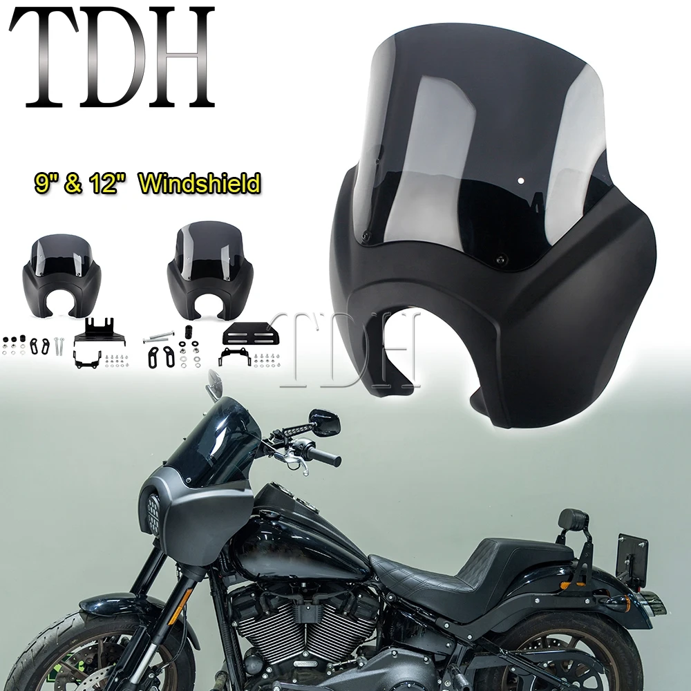 

Thug Club Style 9/12 inch Headlight Fairing Windscreen Bezels Trim Cover Bracket For Harley Softail Low Rider S 114 117 FXLRS