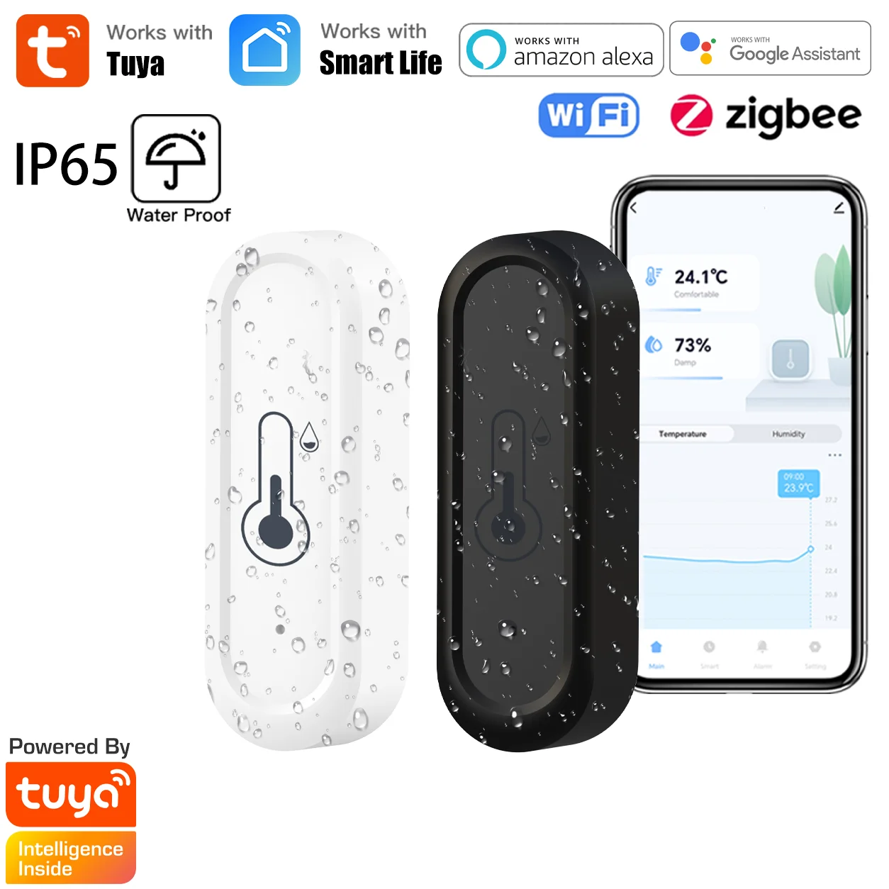 Image of Tuya WiFi/Zigbee Smart Temperatur- und Feuchtigkeitssensor, IP65, wasserdicht, für den Außenbereich, APP-Fernüberwachung, funktioniert mit Alexa, Google Home