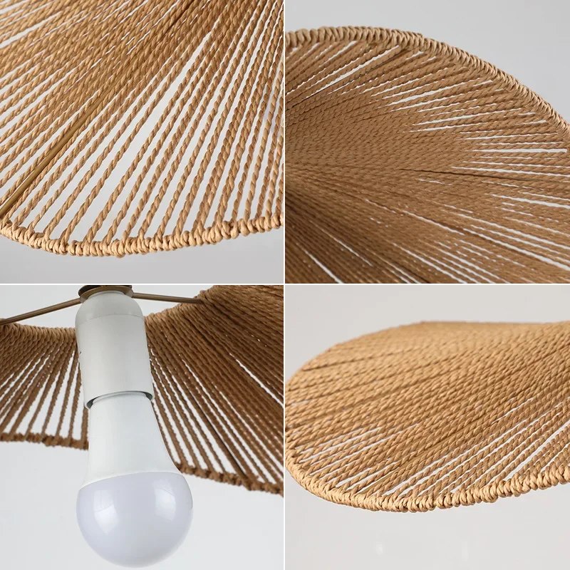 Retro Wicker Basket Pendant Lamp Boho Rattan Pendant Light Fixture Vintage Farmhouse E27 Hand Woven Hemp Rope Hanging Chandelier