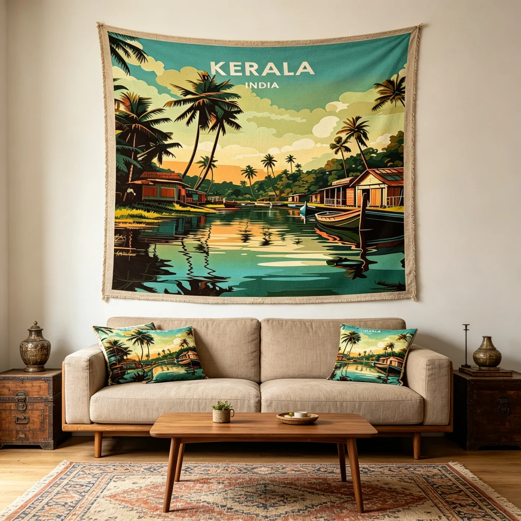 Home Decor Kerala - 1PC Kerala Backwater Art Print Backdrop