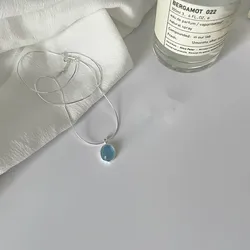 925 Sterling Silver blue Crystal Moonstone Necklace Unique design elliptical natural stone Pendant snake bone chain Gift Jewelry