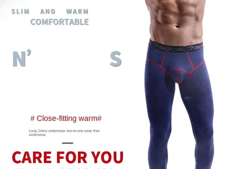 Man Winter Open Crotch Sexy Leggings Thermal Sleep Bottoms Fleece Inside Tight Crotchless Warm Keep Middle Waist Fashion Pants