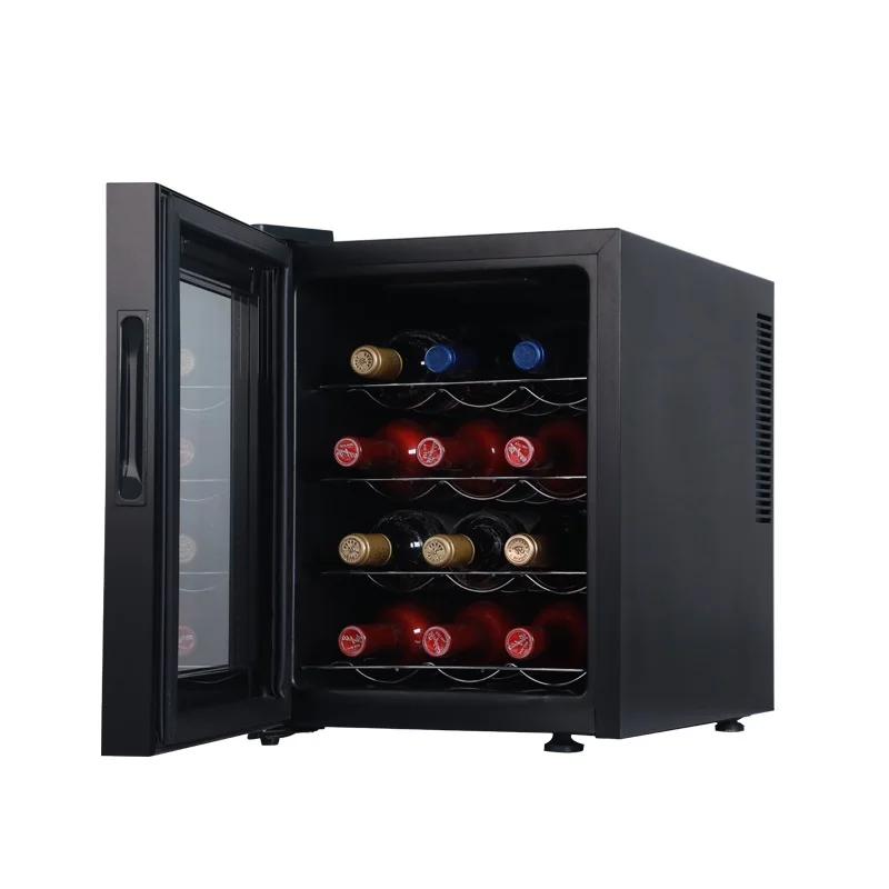 32L 12-Bottle Electronic Thermostatic Cooler Cabinet Small Glass Door Wine Refrigerator Home Bar Office Mini Outdoor Wine Cellar