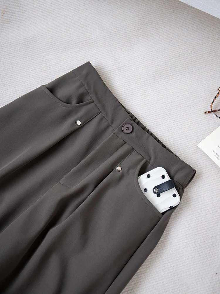 Pantalones de trabajo de lana con remaches americanos para mujer, pantalones deportivos informales de pierna ancha y cintura alta engrosados para uso diario en otoño y