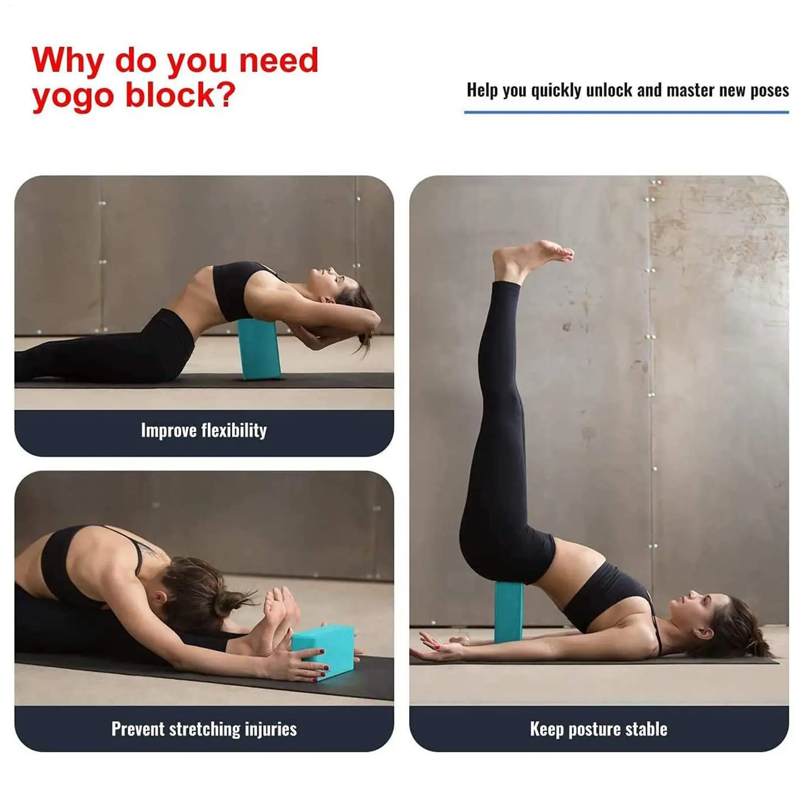 Yoga Brick Non-Slip Foam Yoga Block Strap for Exercise Pilates Workout Stretching Meditation Stability High-Density Brick