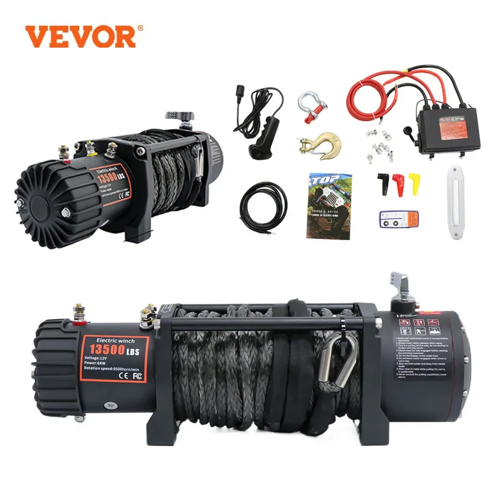 

VEVOR Electric Winch Trailer 13500lbs 12V Recovery Exterior Parts 27m Synthetic Rope W/ Wireless Remote Control for Truck Car