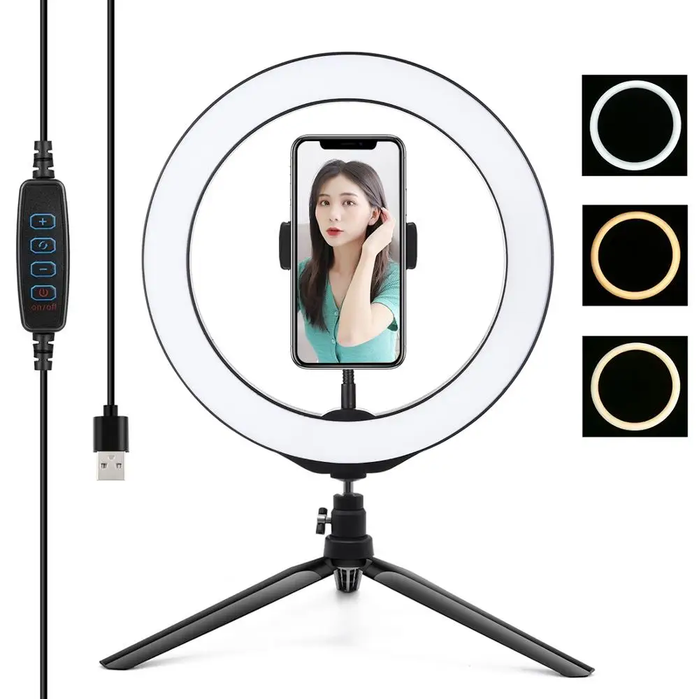 PULUZ 10.2 Inch Selfie Led Ring Light with Desktop Tripod Makeup Photographic Lighting Ringlight Phone Ring Lights for Tik Tok