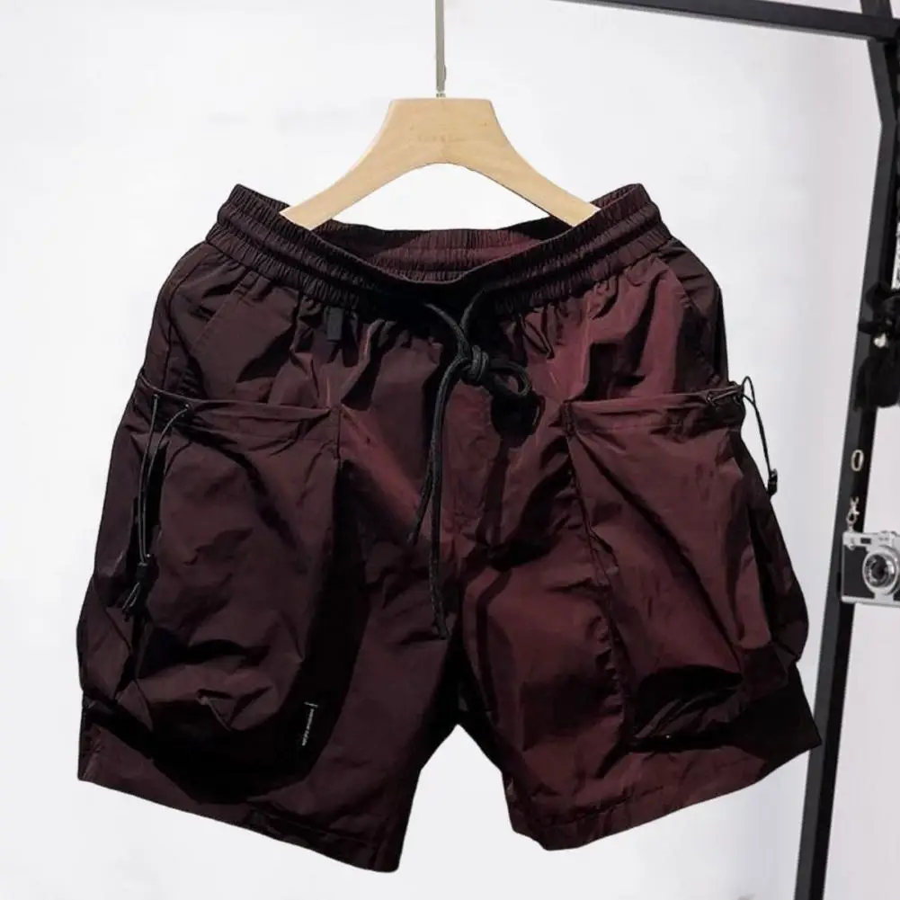 Summer Men Shorts Elastic Waist Adjustable Drawstring Cargo Shorts Thin Wide Leg Hip Hop Style Short Pants Streetwear