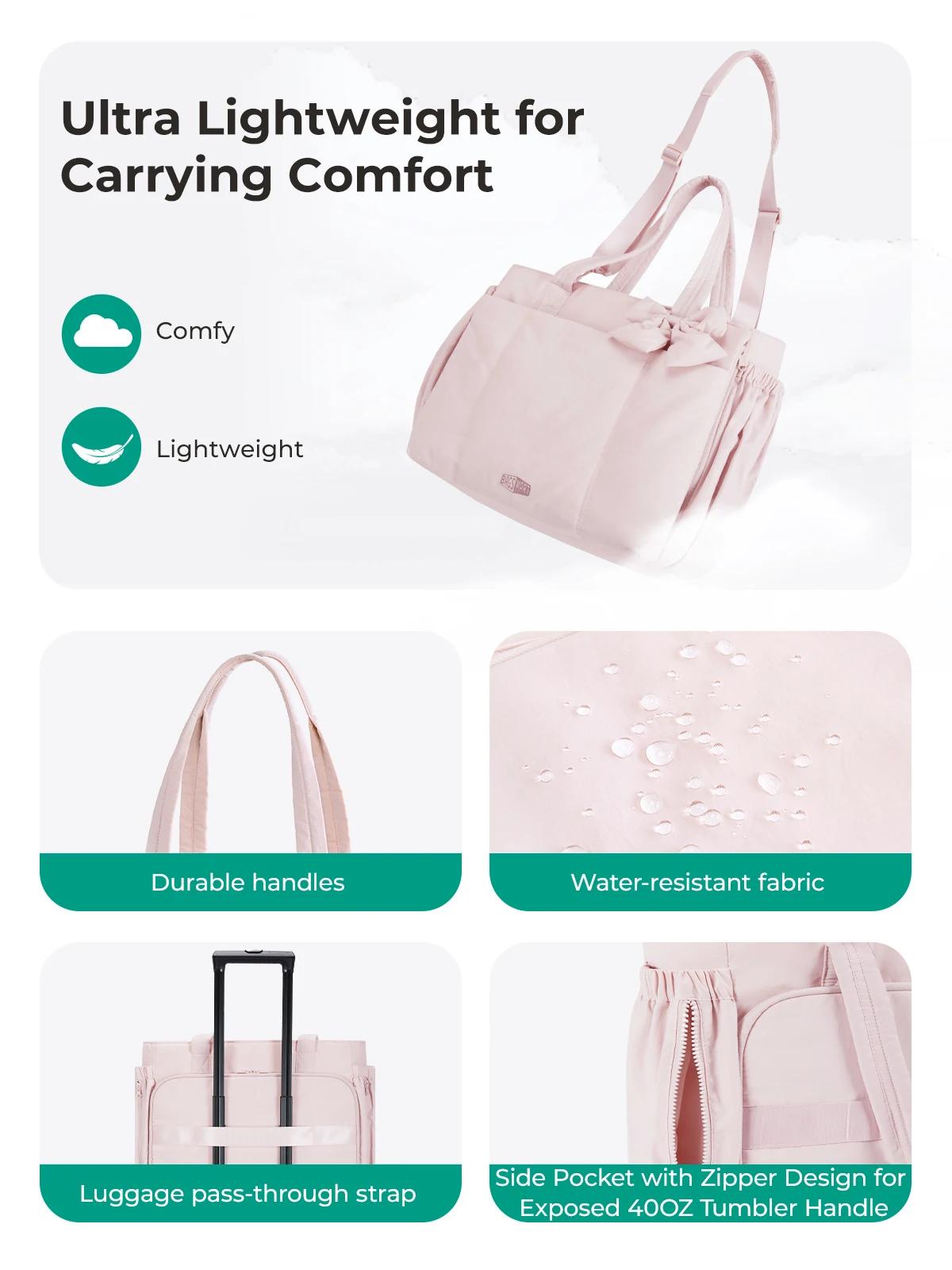 BAGSMART Einkaufstasche mit großer Kapazität für Damen, vielseitige Handtasche zum Pendeln, Messenger-Schultertasche mit mehreren Taschen – Detail 7