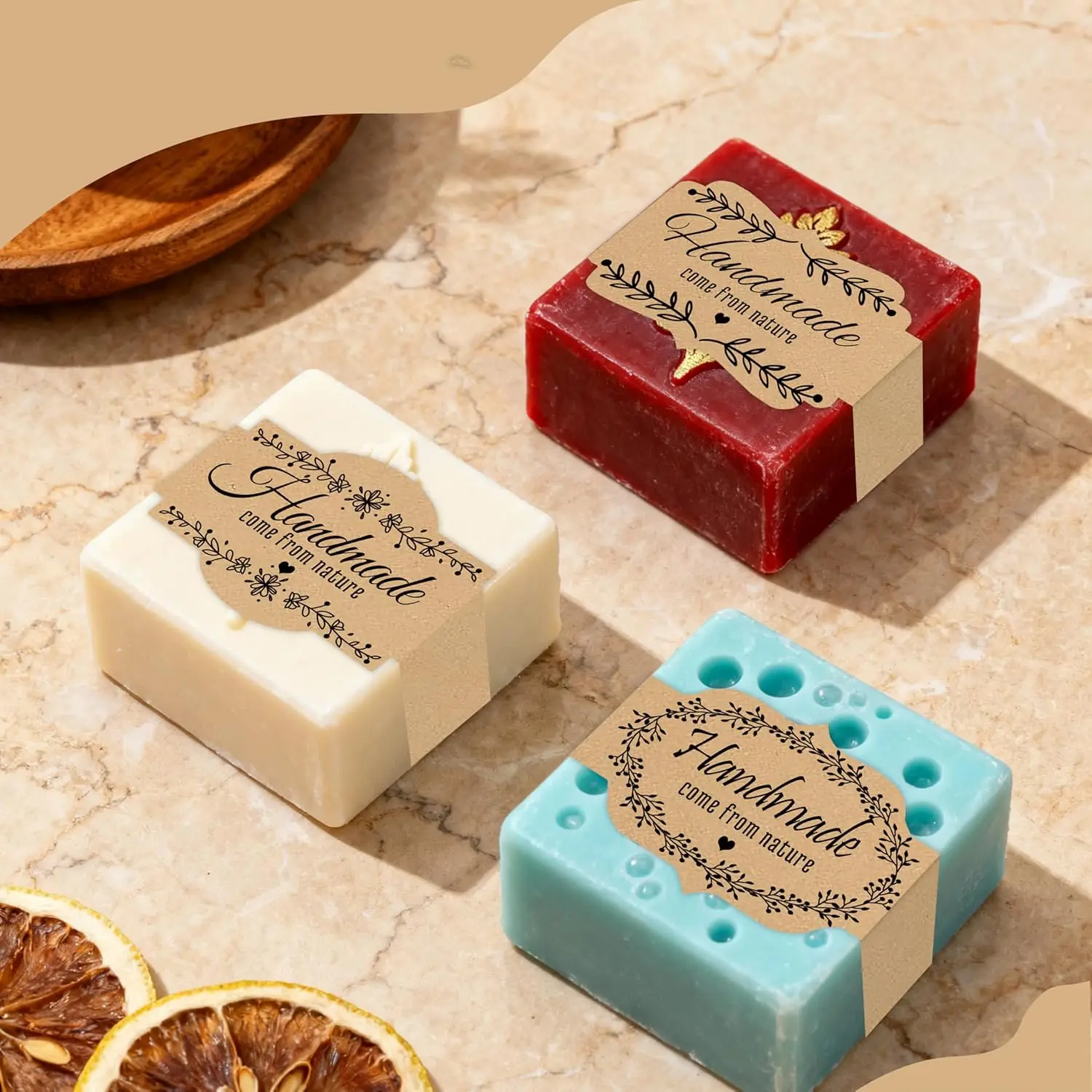 Etiquetas de jabón Kraft marrón, 120 Uds., etiquetas de envoltura de jabón hechas a mano, fundas de papel para jabón, cinta de cubiertas para suministros de embalaje de jabón casero