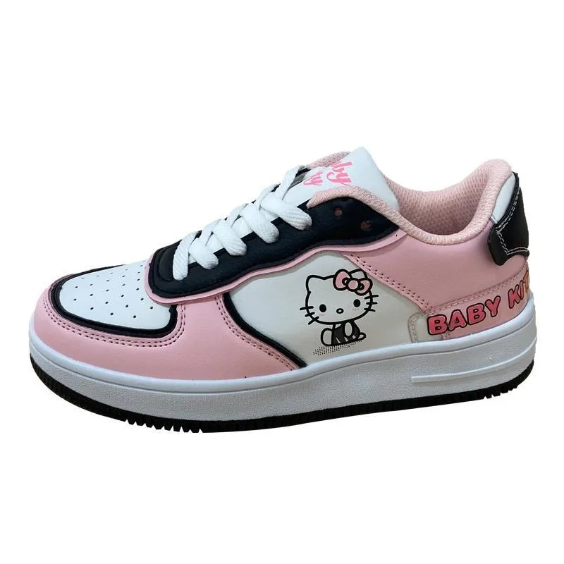 Sanrio Japanese cute Hello Kitty anime pink soft girl sneakers college cherry blossom pink flat bottom girls white shoes gift