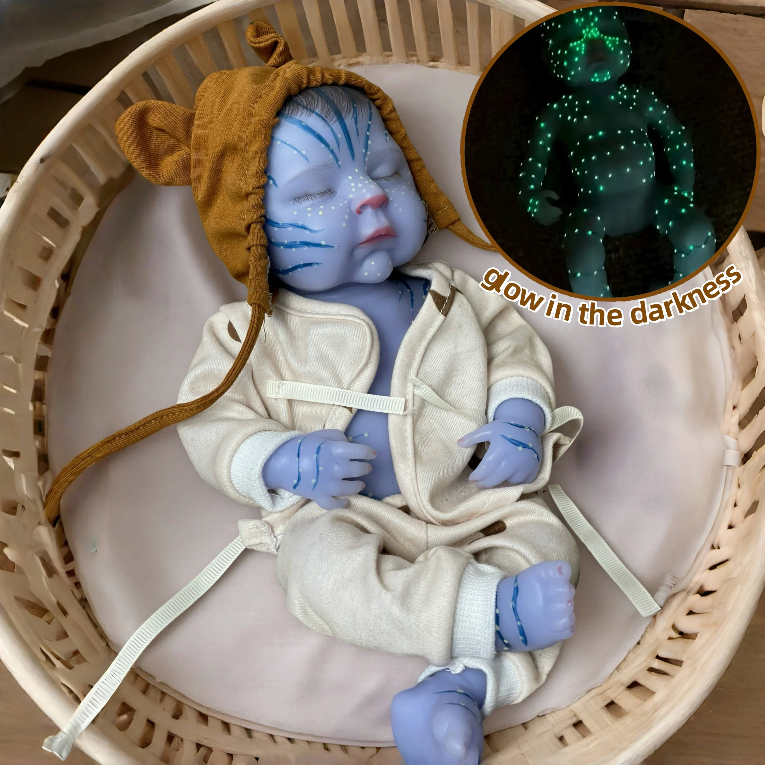 

13Inches Solid Silicone Reborn Doll Avatar Shaped with Glowing Skin Full Silicone Reborn Baby Girl Collectible Toy For Children