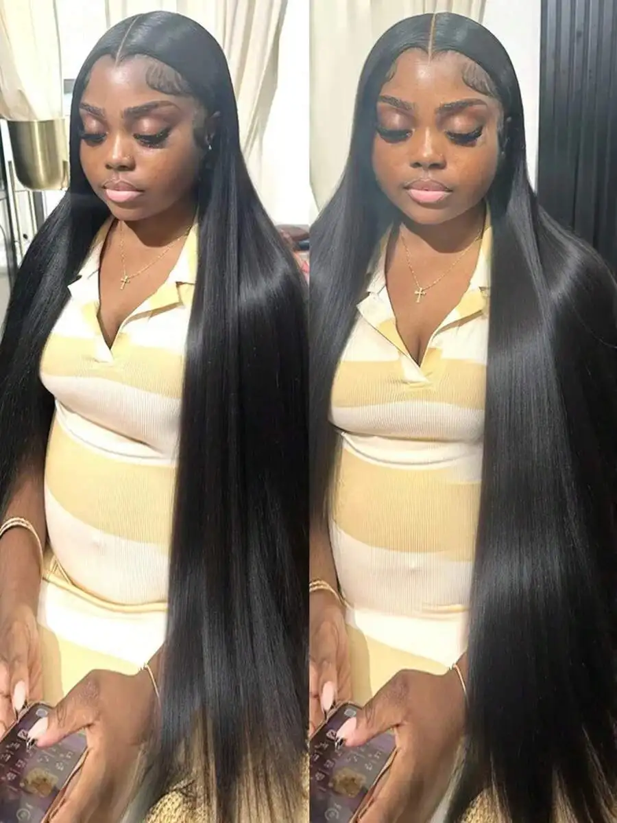 

40Inch HD Lace Front Wigs Human Hair Pre Plucked Hairline 220% Density 13x6 Straight Human Hair Wigs 12A Transparent Frontal Wig