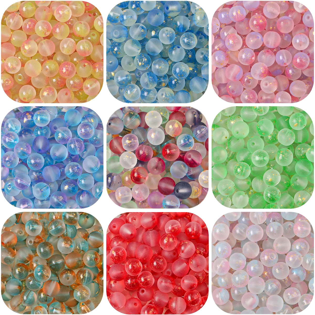 50pcs 8mm Double Color Jelly Result Round Glass Beads Loose Spacer Beads Pattern for Jewelry Making DIY Bracelet Necklace