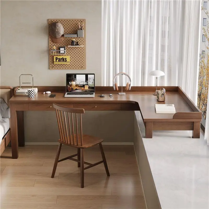 Solid wood corner L-shaped desk is simple, modern home writing study table y