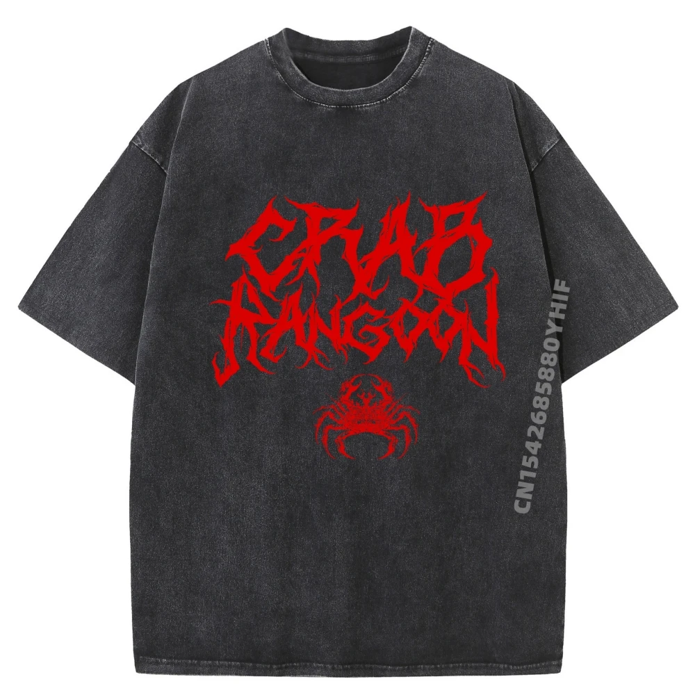 

Crab Rangoon Funny Chinese Food Heavy Goth Cursed Men Clothes Classic High Quality Retro Washed Tops Tees Gothic Style