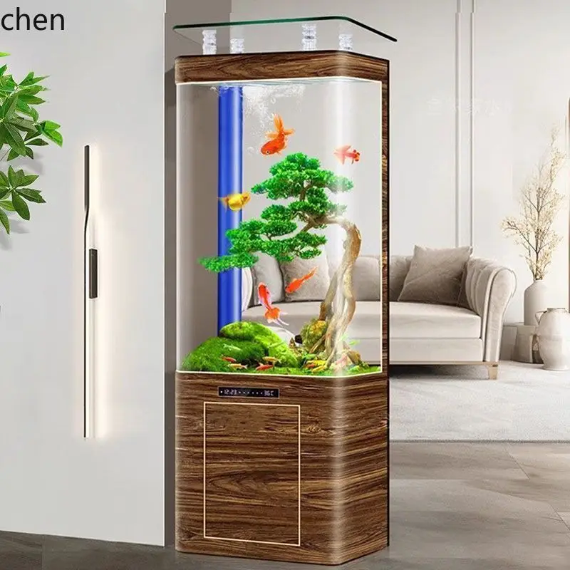 YFY  fish tank floor-to-ceiling entrance square office bottom filter integrated explosion-proof thickened goldfish tank