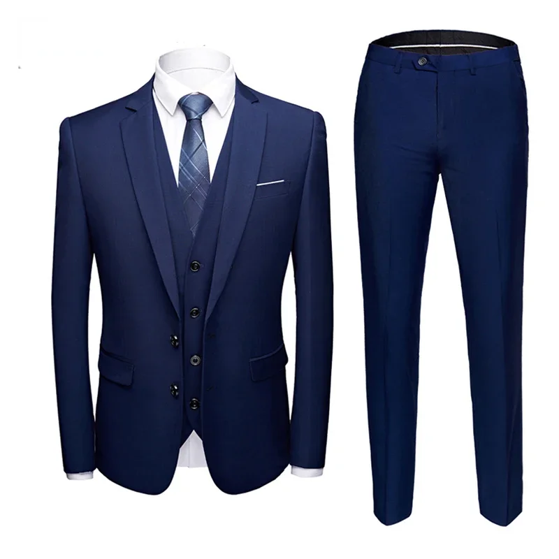 Wedding Suit For Men Set Elegant Blazers Formal 3 Pieces Full Jackets Vest Pants Classic Business Coats 2024