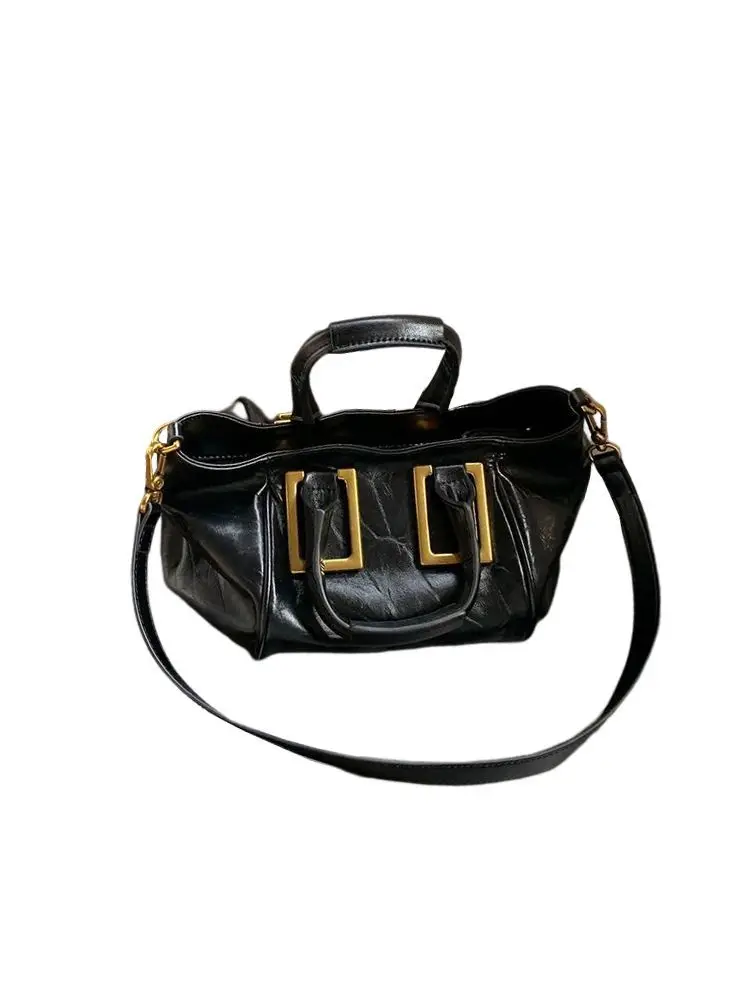 

New niche oil wax leather retro handbag with high-end texture PU leather versatile shoulder crossbody bag