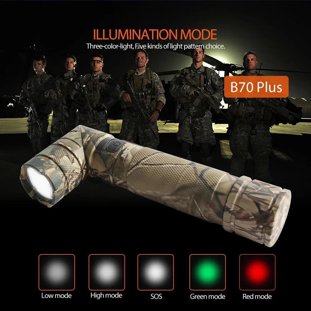 Imagem -04 - Nicron-lanterna Led Recarregável 90 Graus 90 Graus Hand Alto Brilho à Prova Dágua para Canto Camo Levou Tocha B70