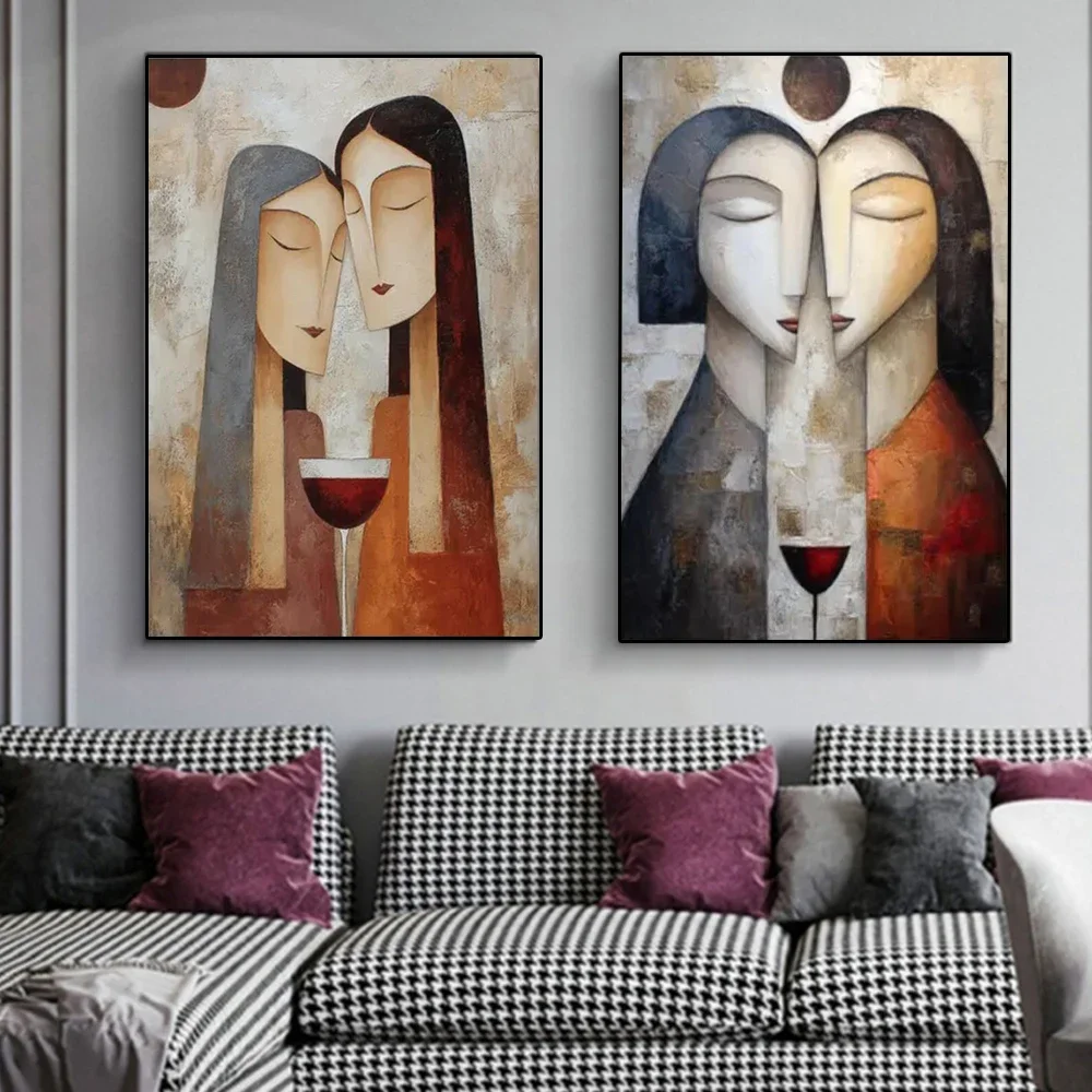 Abstract Woman Canvas Wall Art Vintage Figures Poster Print Mid Century Minimalist Textured Female Canvas Painting Home Decor