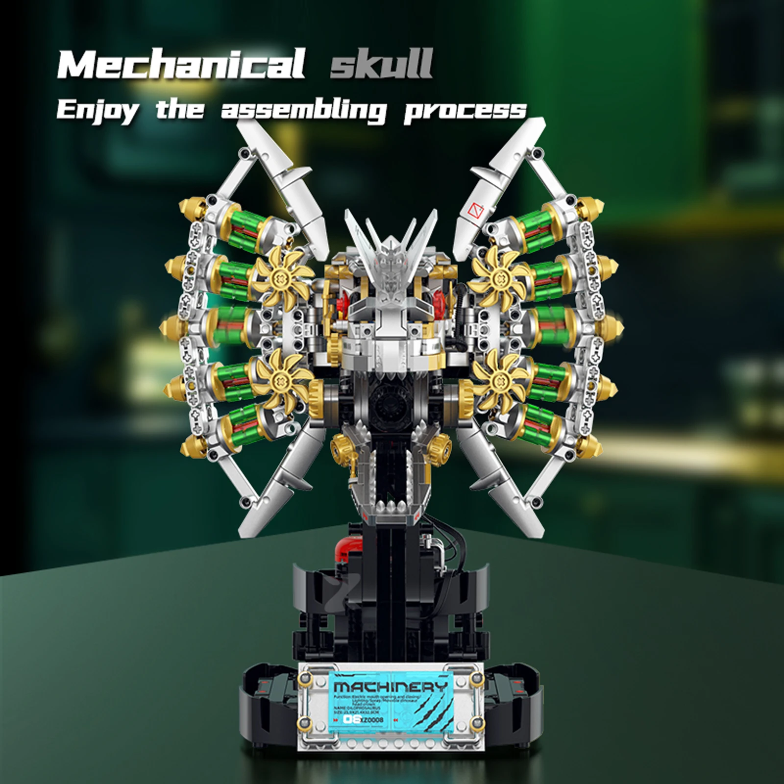 XZ0008 953 Uds. Kit de modelo de calavera Dilophosaurus, serie mecánica ensamblada de partículas pequeñas, adornos de bloques de construcción, regalo de vacaciones para niños