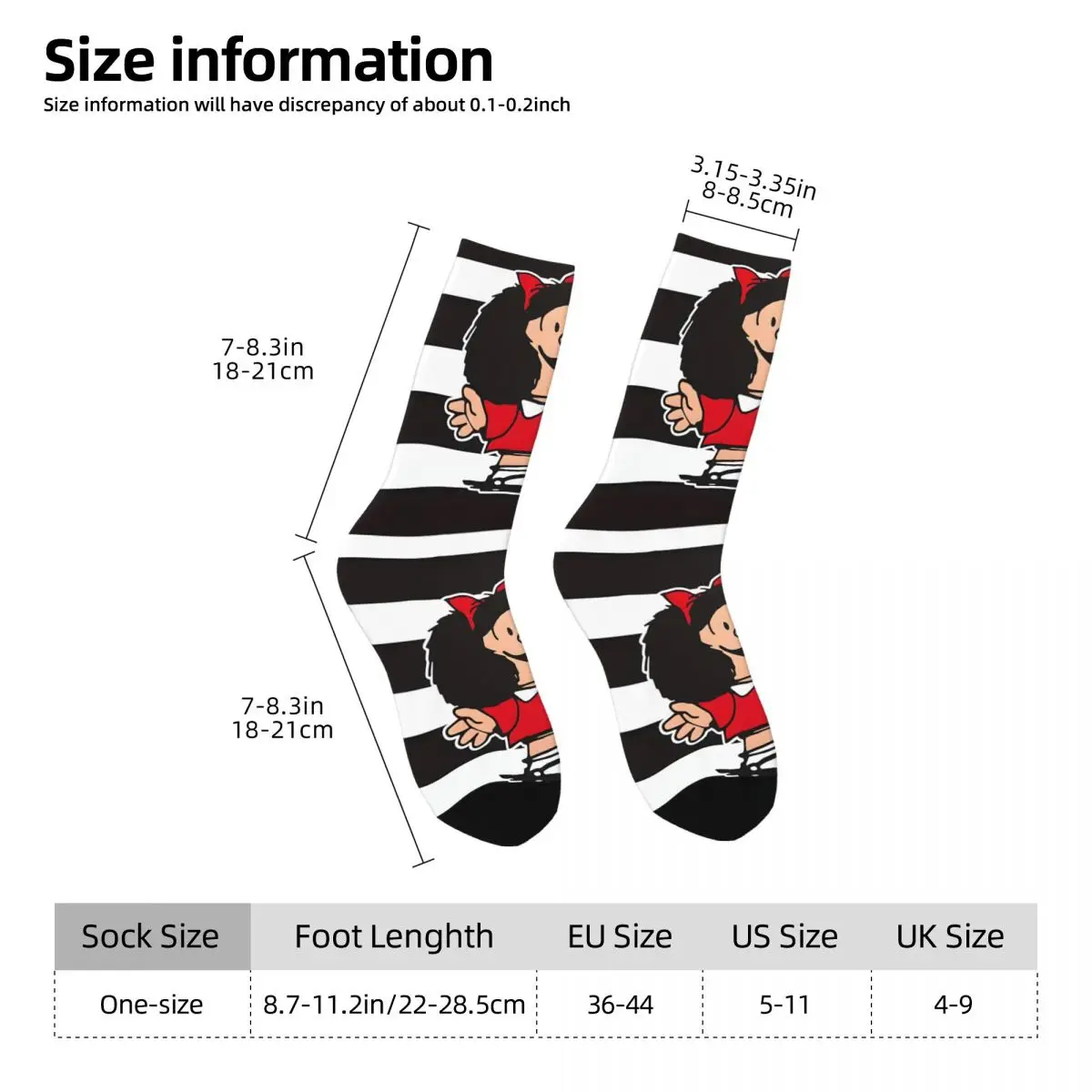 White And Black Line Mafalda Hip Hop Retro Men\'s Socks Unisex 3D Printed Funny Sock Gift