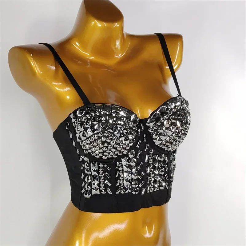 Summer Crop Top Women Sexy Rivet Diamond Corset Woman Clothing Blusas Push Up Bustier Club Bra Camis Handmade Ladies Tank Tops — zdjęcie 3
