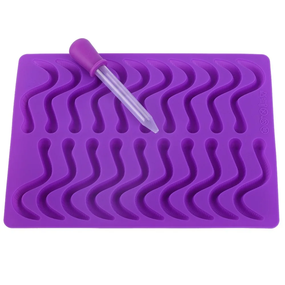 Creative 20 Compartments Silicone Gummy Worm Mold With Dropper Chocolate Candy Mold Cake Decorating Mold Cake Decorating