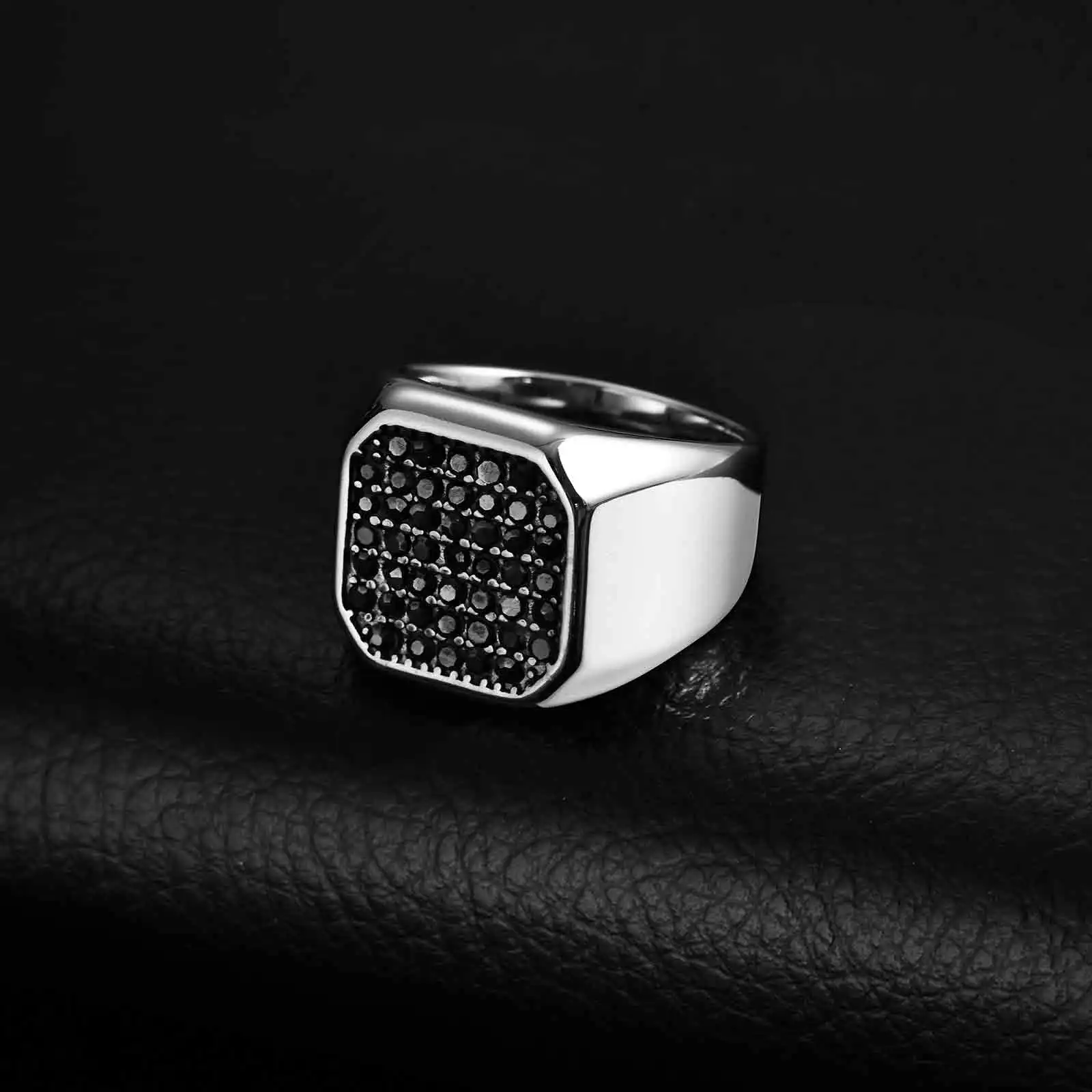 

Stylish Men's Stainless Steel Ring,Black AAA Crystal Zircon Square Ring Thumb Ring,Anniversary Birthday Fatehr Gift