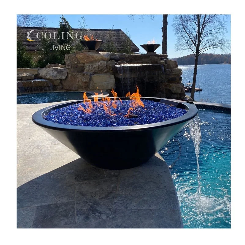Stylish Outdoor Gas-Fueled Fire Water Bowl Pool Cement GRC Concrete Fire Pit