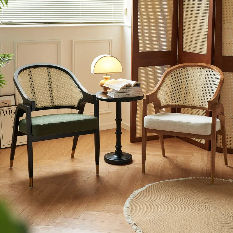 

Nordic solid wood rattan dining table and chairs black backrest casual ins style chair simple design sense household small