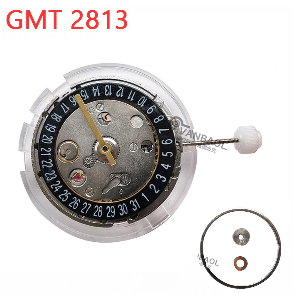 GMT 2813 4 Hands Automatic Mechanical Movement Modification Replace GMT Mechanism Black White Disc at 3H/6H High Accuracy DG3804