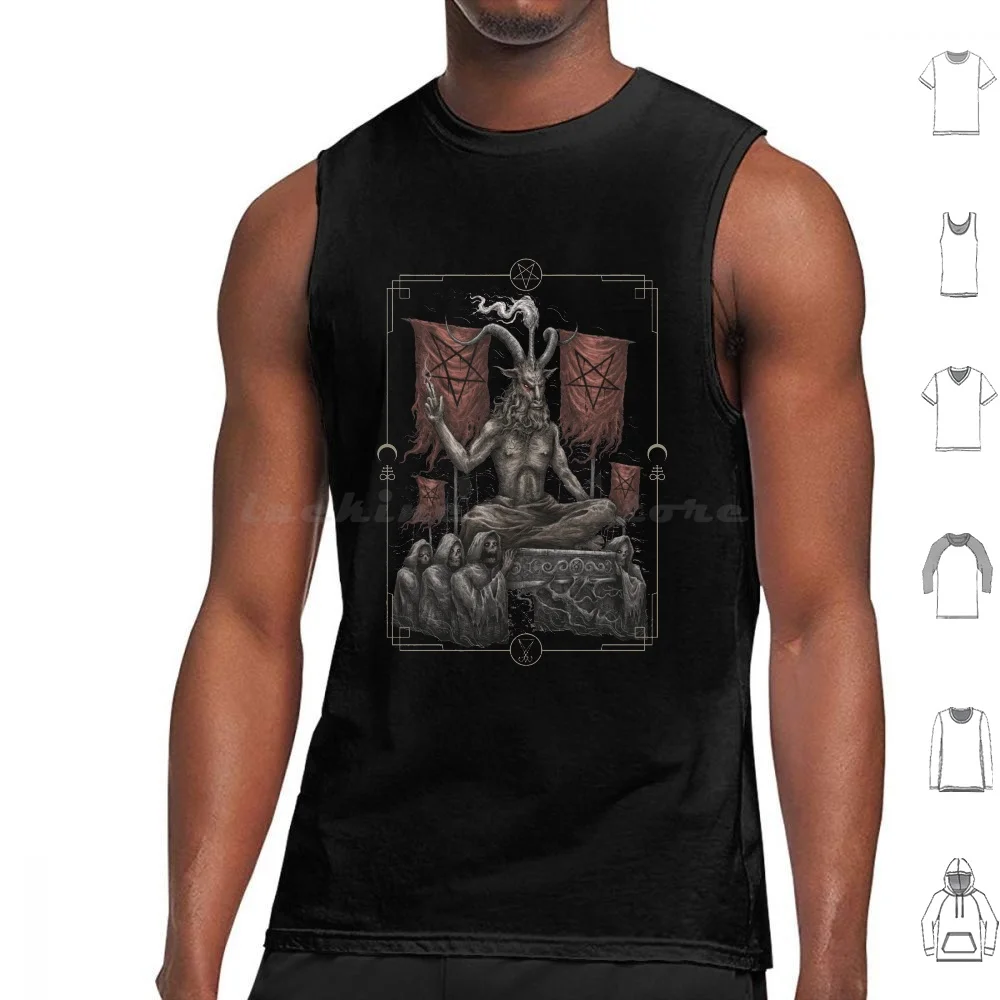 Dark 666 Satanic Baphomet Goat Tank Tops Vest Sleeveless Baphomet Devil Satan Occult 666 Demon Goat Satanic Satanist Pentagram