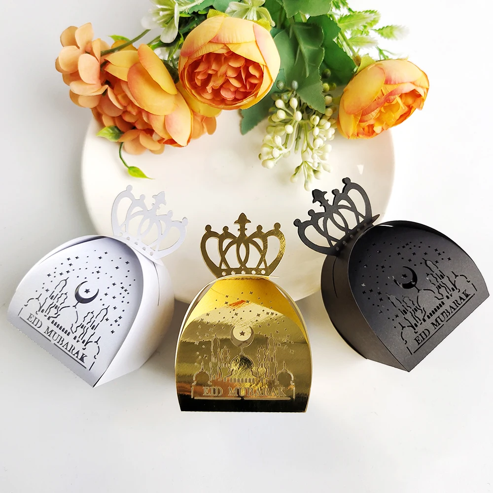 10 Stuks Eid Mubarak Dozen Snoep Uitgeholde Geschenkdoos Goud Wit Zwart Ramadan Islamitische Moslim Voor Eid Al-Fitr Party Decor Supplies