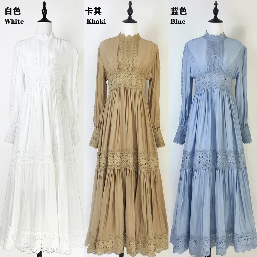 Runway Hollow Out Embroidery Long Dresses Women Summer Holiday 2025 Spring Lantern Full Sleeve Evening Party Maxi Dress Shirt