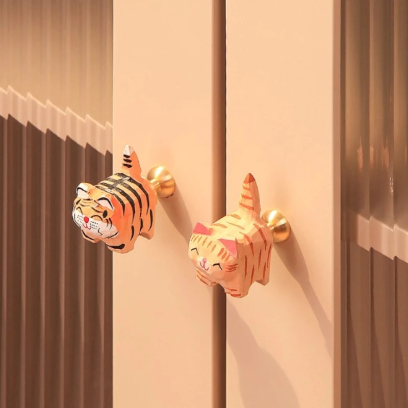 Cartoon Animal Cabinet Knobs Colorful Wooden Drawer Pull Hand-Carved Furniture Hardware Playful Dresser Pulls for Kid Room Decor