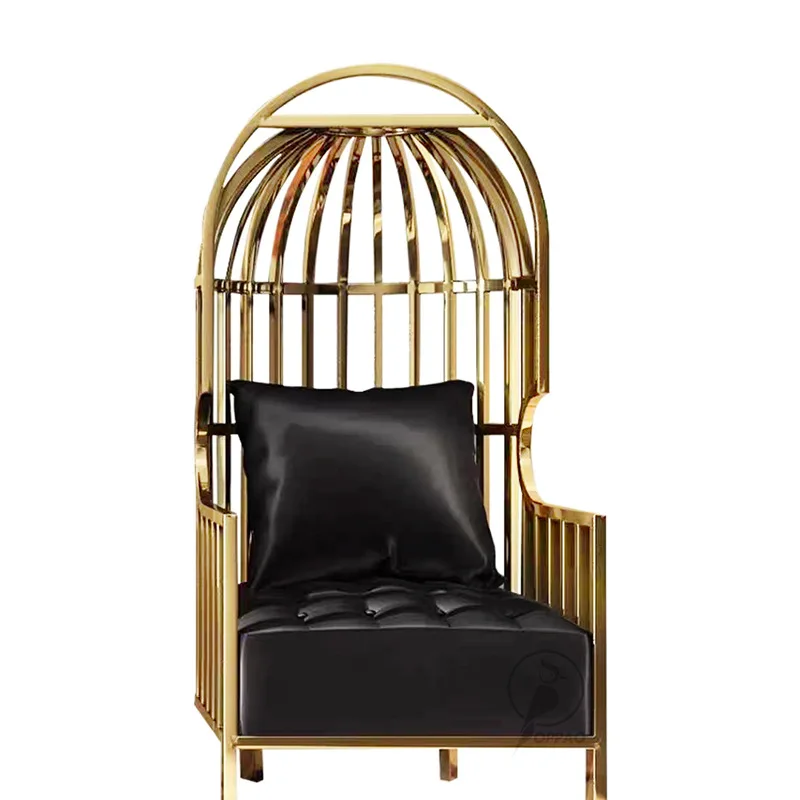 Chaise simple cage à oiseaux en acier inoxydable, chaise européenne décontractée à dossier haut