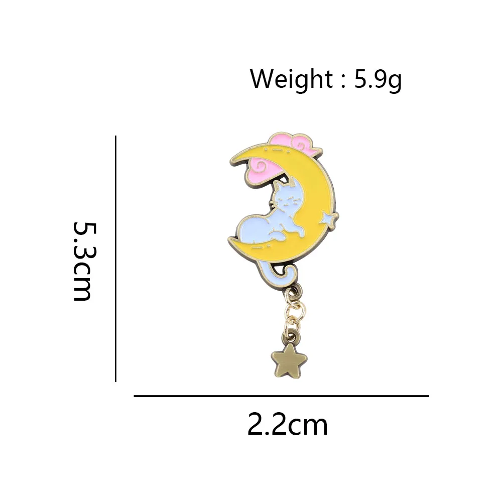 Niedliche schlafende Katze Emaille-Pin, bezaubernder Sternanhänger, Brosche, Cartoon-Kätzchen-Rucksack- und Kleidungsabzeichen, perfekte Geschenke für Katzenliebhaber. – Detail 3