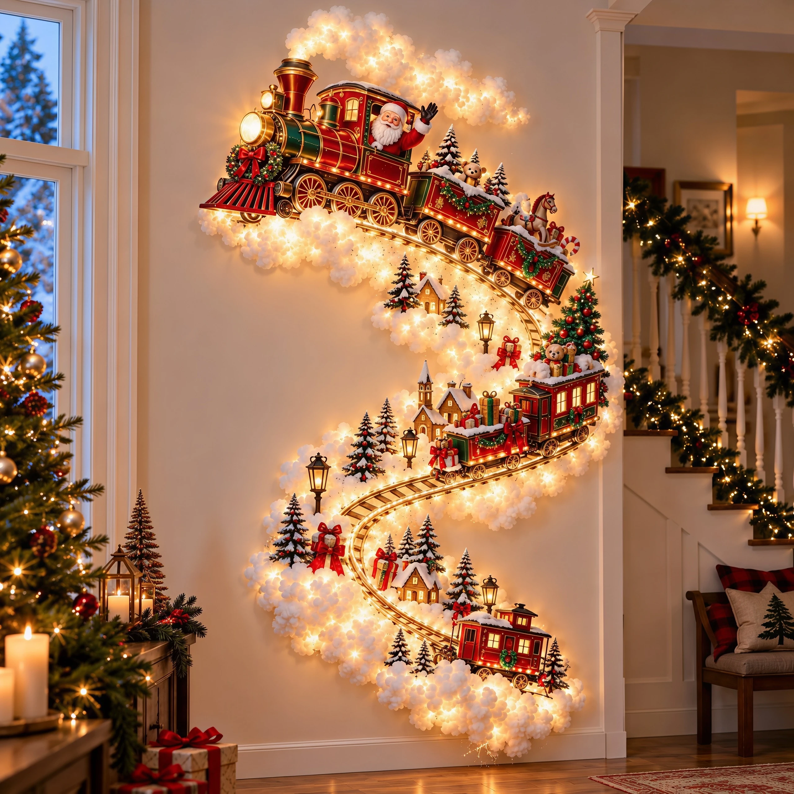 Christmas Magic Trail Wall Light-LED Glowing Christmas Scene Wall Decoration,Santa Snowman Reindeer Hanging Decoration for Party